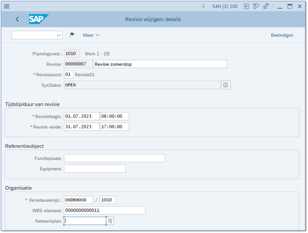 SAP Maintenance Event Builder - Revisie wijziging